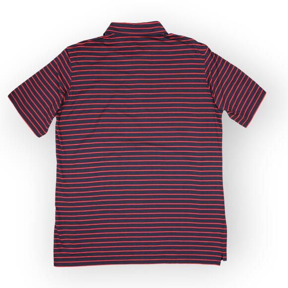 BOAST USA Men Medium Classic Jersey Striped Polo Shirt Navy Red Cotton Leaf Logo - Picture 4 of 14